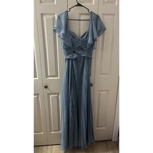 ASOS DESIGN Bridesmaid pleated bodice maxi dress with flutter sleeve Size 6Blue